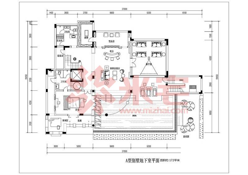 a户型别墅地下室户型图 4室2厅2卫0厨 172.00㎡