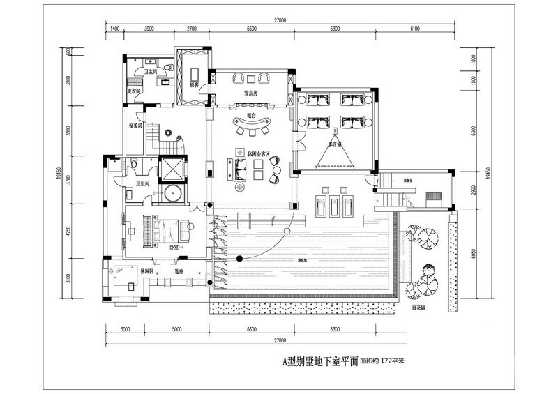 a户型别墅地下室户型图 4室2厅2卫0厨 172.00㎡