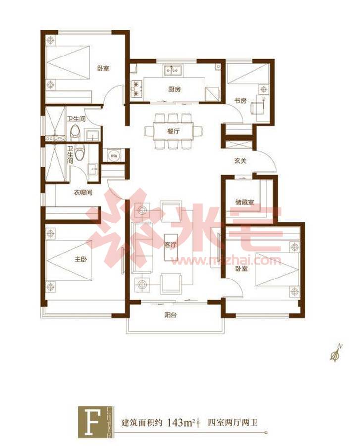 f户型 四室两厅两卫 143㎡ 4室2厅2卫1厨 143.00㎡