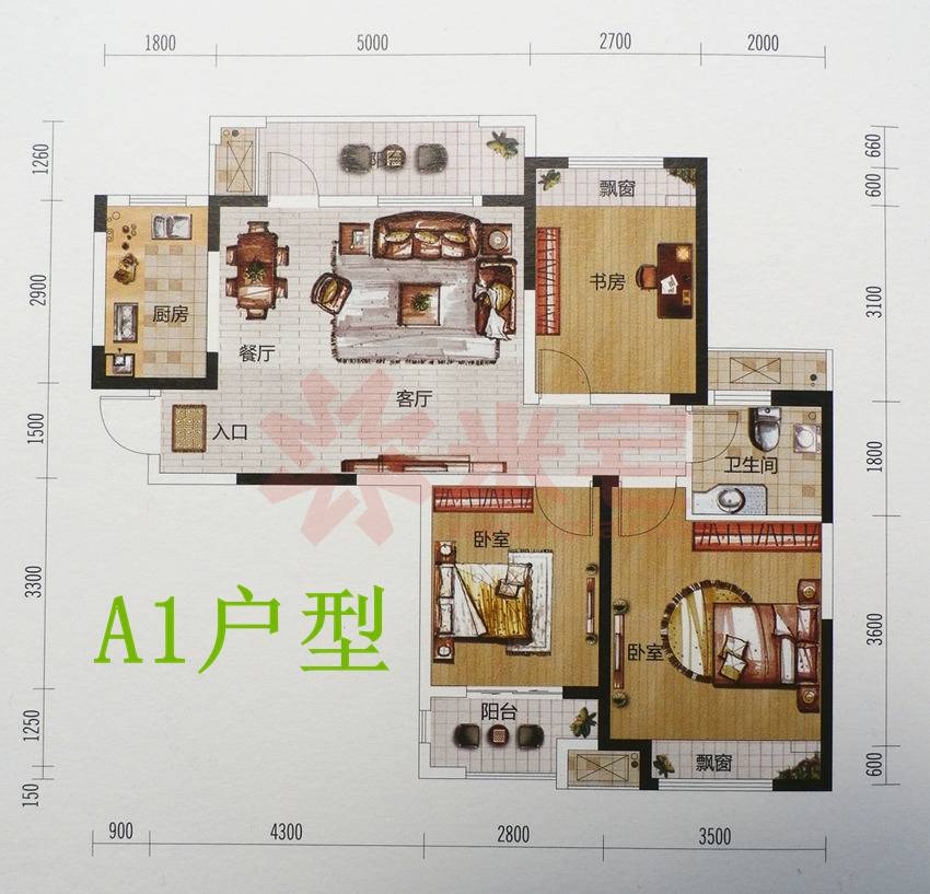 民安北郡89平方的三室两厅一卫有两种户型,分别是a1户型,a3户型,今天